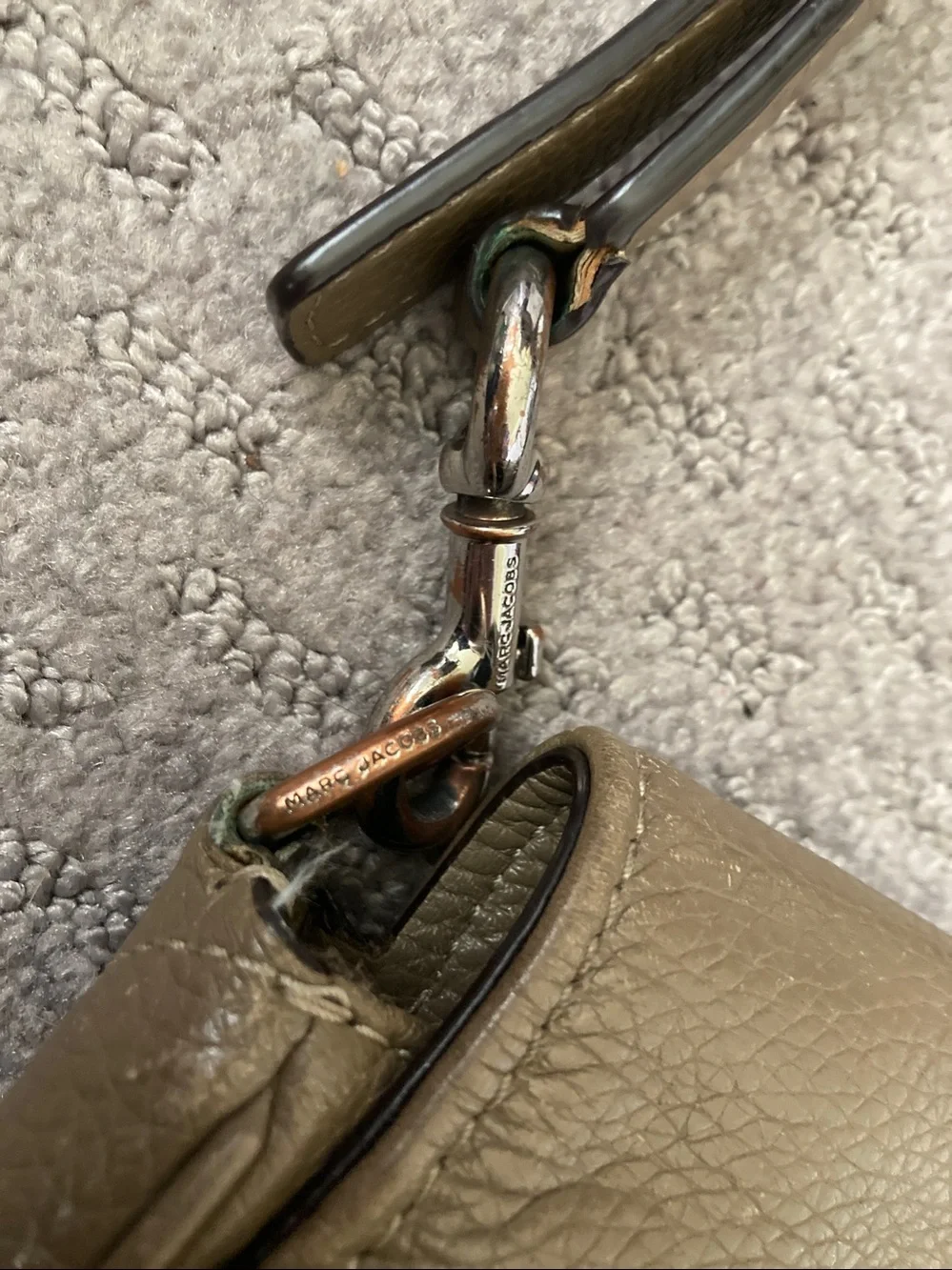 Marc Jacobs taupe leather crossbody bag.